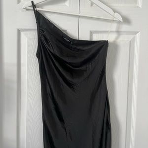 One shoulder satin mini dress, size 2 in black color. Brand new dress.